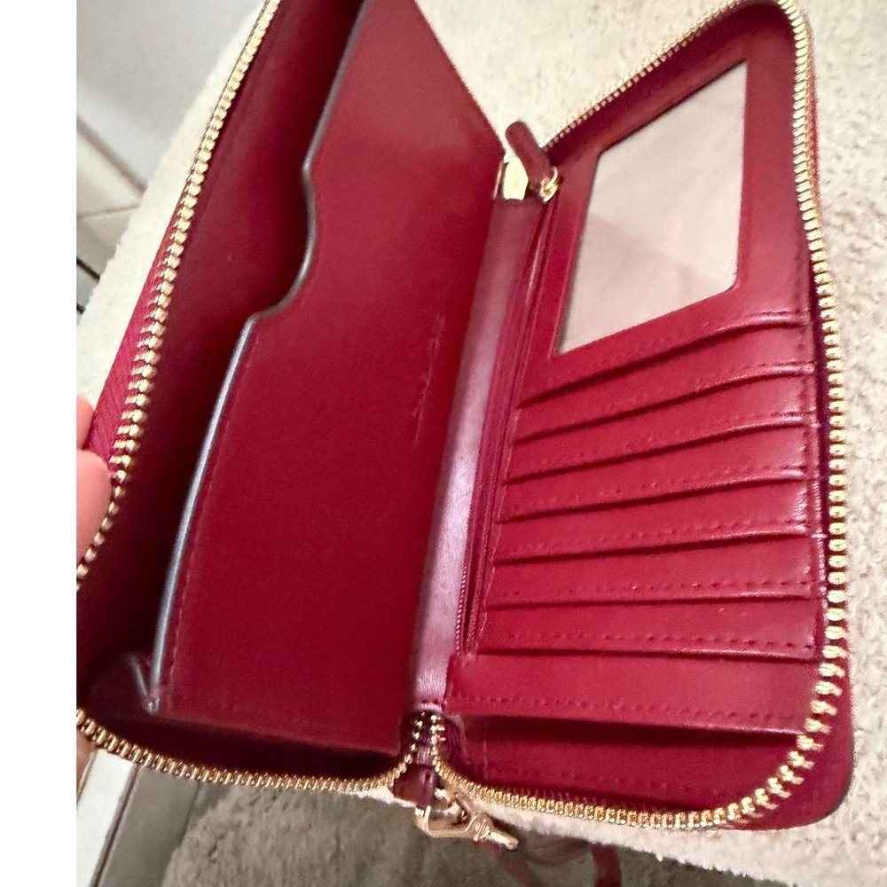 Michael Kors Burgundy Monogram Stripe Satchel Crossbody Bag and Wallet Wristlet - Picture 15 of 16